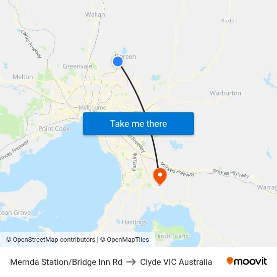 Mernda Station/Bridge Inn Rd to Clyde VIC Australia map