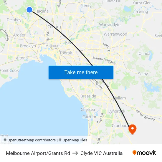 Melbourne Airport/Grants Rd to Clyde VIC Australia map