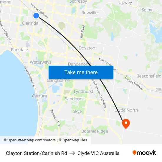 Clayton Station/Carinish Rd to Clyde VIC Australia map