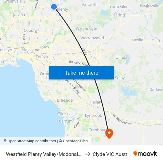 Westfield Plenty Valley/Mcdonalds Rd to Clyde VIC Australia map