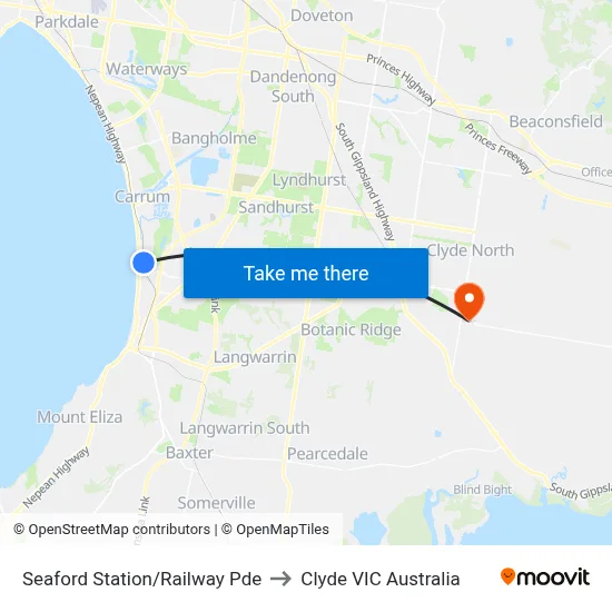 Seaford Station/Railway Pde to Clyde VIC Australia map