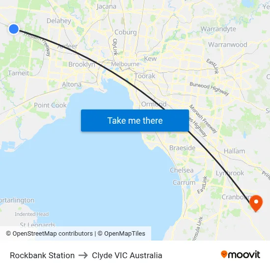 Rockbank Station to Clyde VIC Australia map