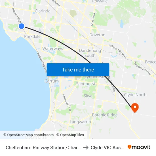 Cheltenham Railway Station/Charman Rd to Clyde VIC Australia map