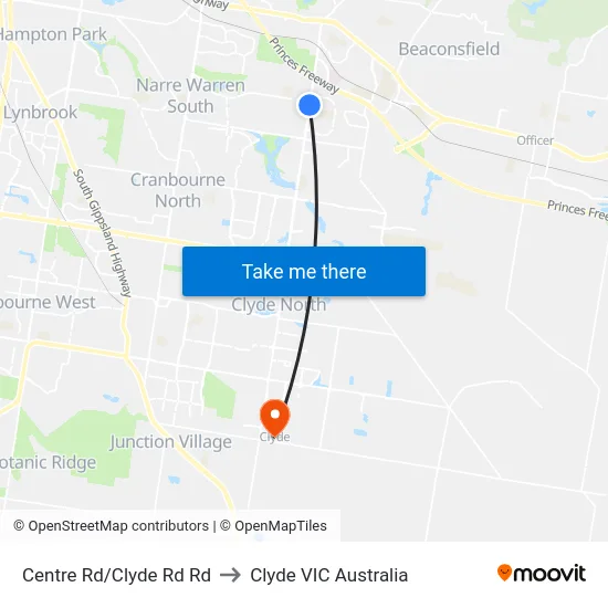 Centre Rd/Clyde Rd Rd to Clyde VIC Australia map