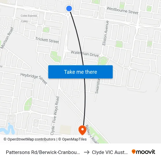 Pattersons Rd/Berwick-Cranbourne Rd to Clyde VIC Australia map