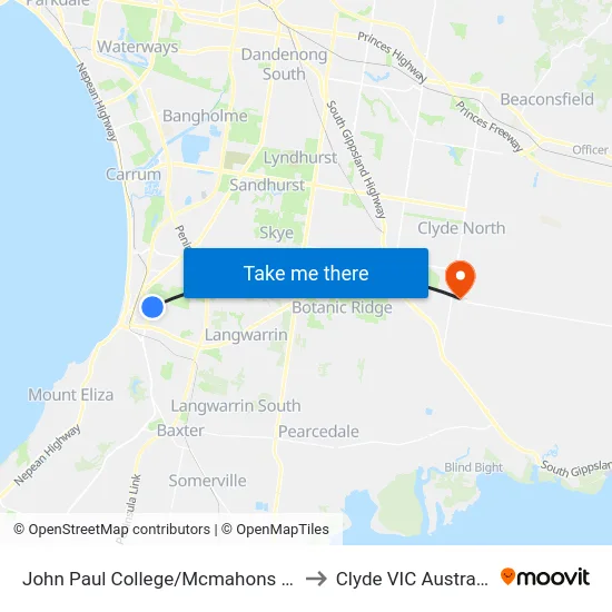 John Paul College/Mcmahons Rd to Clyde VIC Australia map
