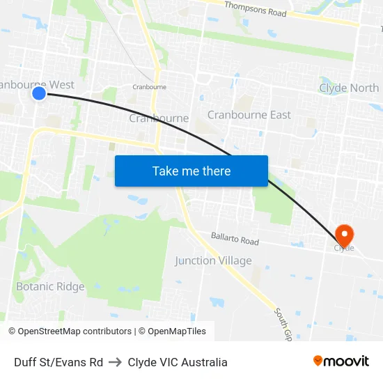 Duff St/Evans Rd to Clyde VIC Australia map