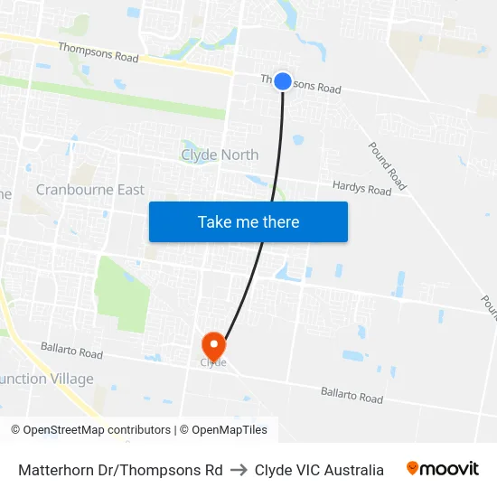 Matterhorn Dr/Thompsons Rd to Clyde VIC Australia map