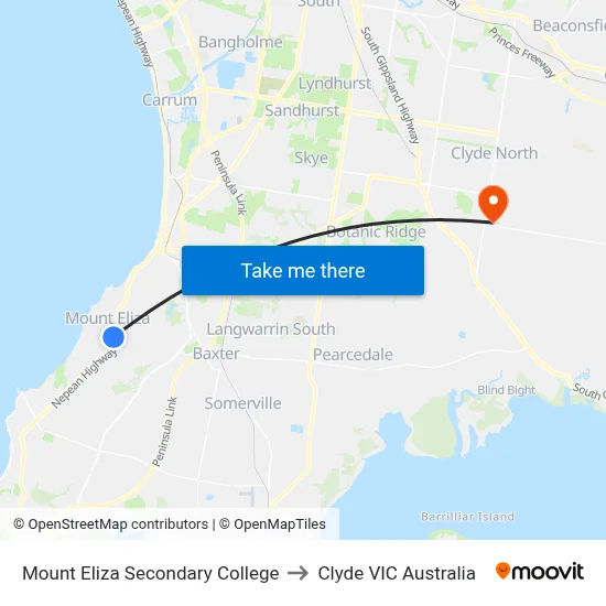 Mount Eliza Secondary College to Clyde VIC Australia map