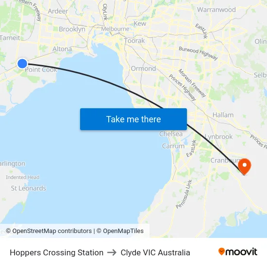 Hoppers Crossing Station to Clyde VIC Australia map