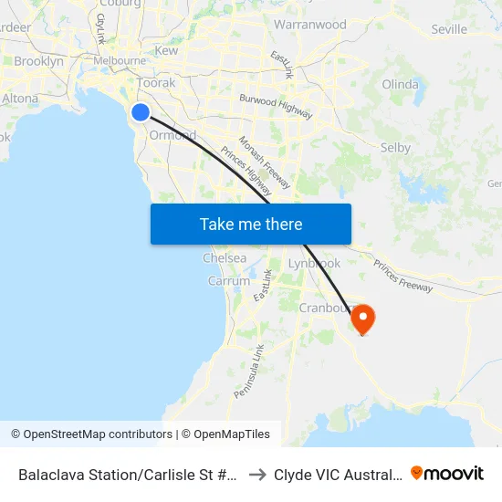 Balaclava Station/Carlisle St #38 to Clyde VIC Australia map