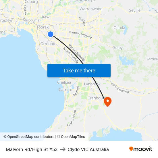 Malvern Rd/High St #53 to Clyde VIC Australia map