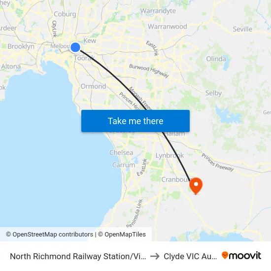 North Richmond Railway Station/Victoria St #19 to Clyde VIC Australia map