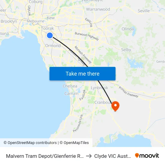 Malvern Tram Depot/Glenferrie Rd #56 to Clyde VIC Australia map