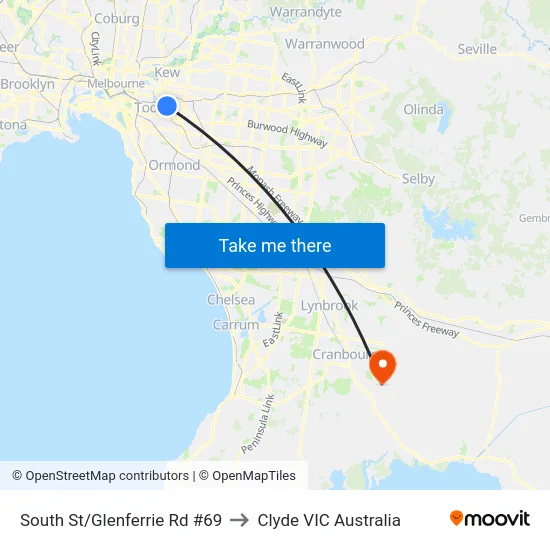 South St/Glenferrie Rd #69 to Clyde VIC Australia map