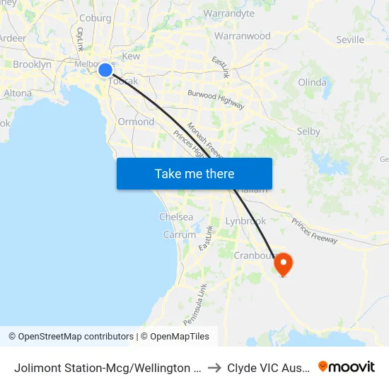 Jolimont Station-Mcg/Wellington Pde #11 to Clyde VIC Australia map