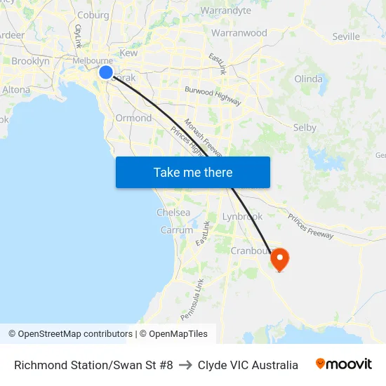 Richmond Station/Swan St #8 to Clyde VIC Australia map