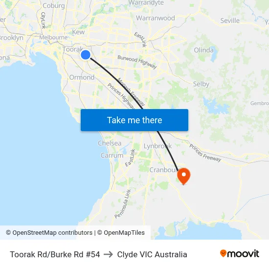 Toorak Rd/Burke Rd #54 to Clyde VIC Australia map