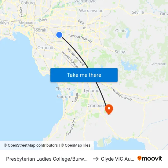Presbyterian Ladies College/Burwood Hwy #61 to Clyde VIC Australia map