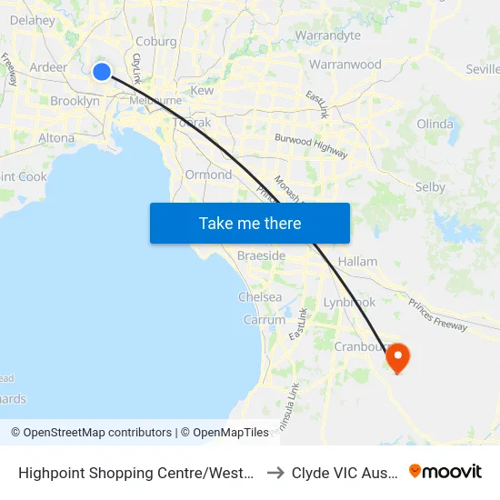 Highpoint Shopping Centre/Wests Rd #49 to Clyde VIC Australia map