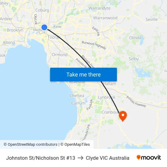 Johnston St/Nicholson St #13 to Clyde VIC Australia map