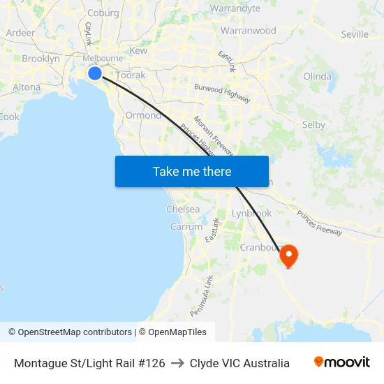 Montague St/Light Rail #126 to Clyde VIC Australia map