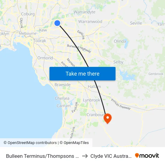 Bulleen Terminus/Thompsons Rd to Clyde VIC Australia map