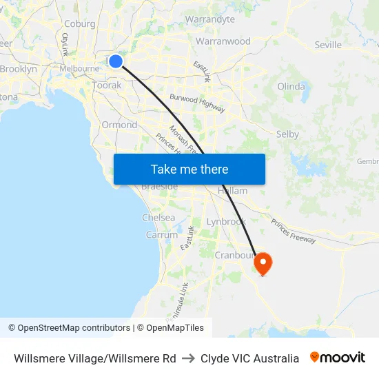 Willsmere Village/Willsmere Rd to Clyde VIC Australia map