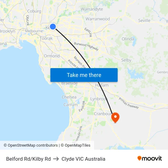 Belford Rd/Kilby Rd to Clyde VIC Australia map