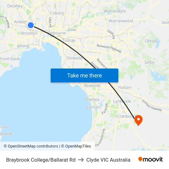 Braybrook College/Ballarat Rd to Clyde VIC Australia map