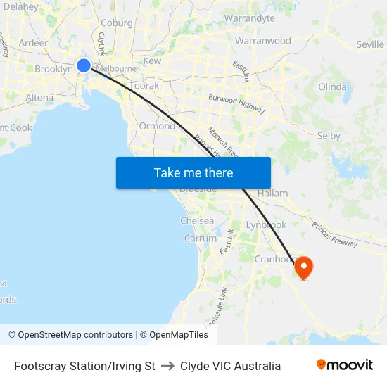 Footscray Station/Irving St to Clyde VIC Australia map