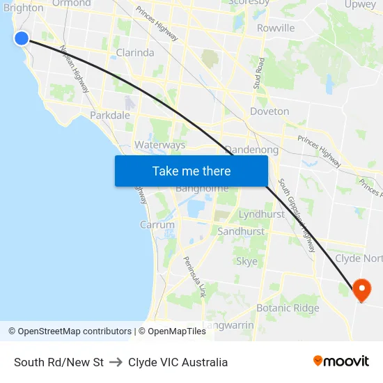 South Rd/New St to Clyde VIC Australia map