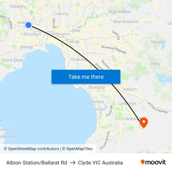 Albion Station/Ballarat Rd to Clyde VIC Australia map
