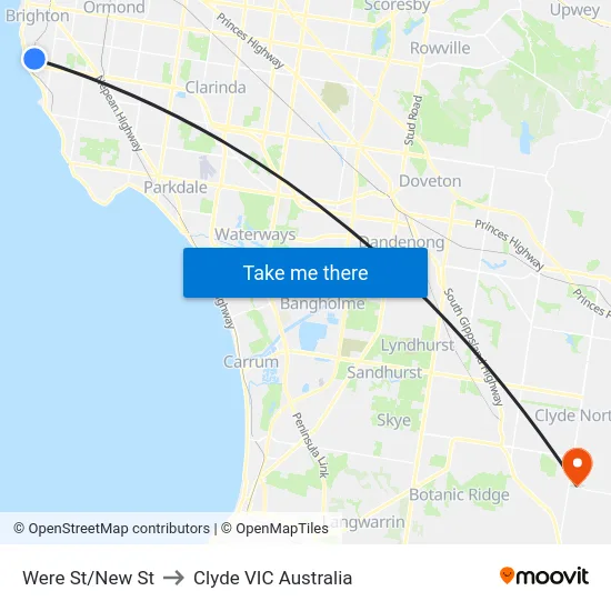 Were St/New St to Clyde VIC Australia map