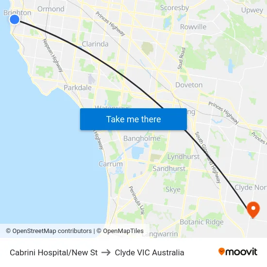 Cabrini Hospital/New St to Clyde VIC Australia map