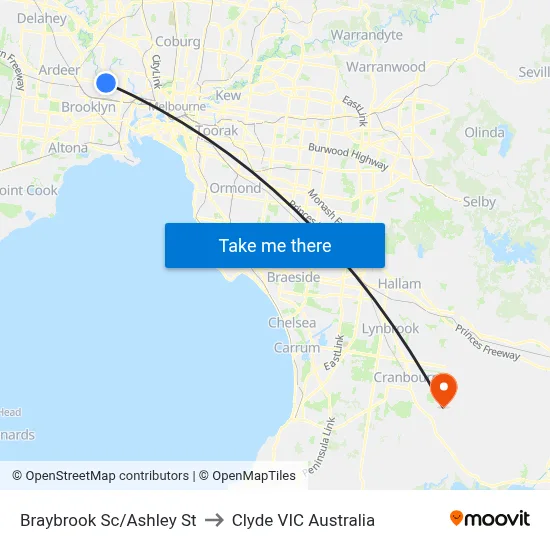 Braybrook Sc/Ashley St to Clyde VIC Australia map