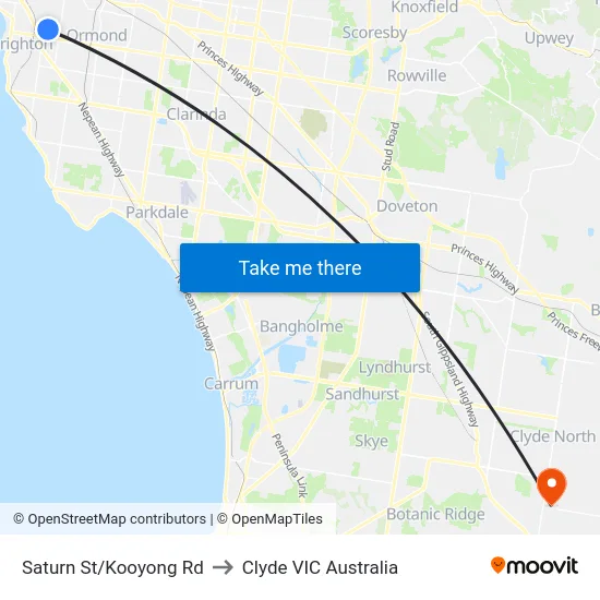 Saturn St/Kooyong Rd to Clyde VIC Australia map