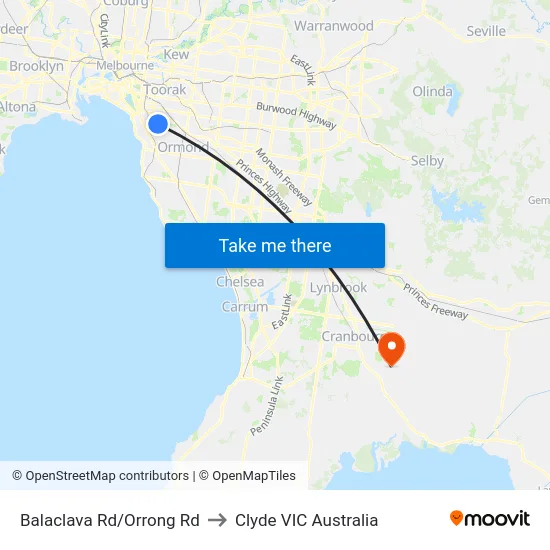 Balaclava Rd/Orrong Rd to Clyde VIC Australia map