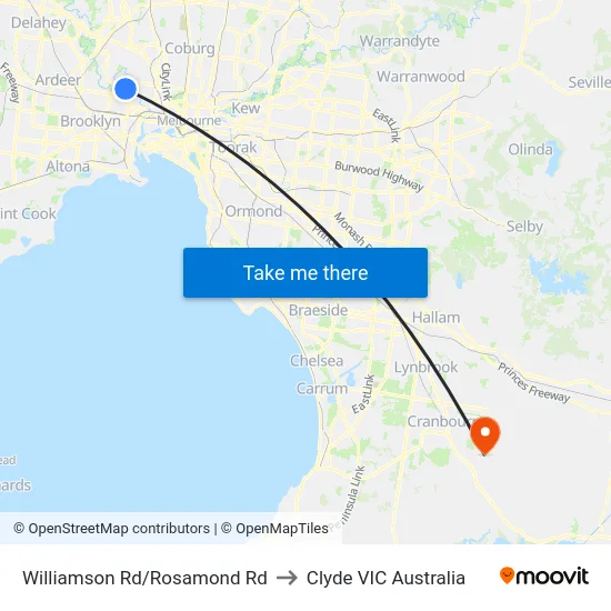 Williamson Rd/Rosamond Rd to Clyde VIC Australia map