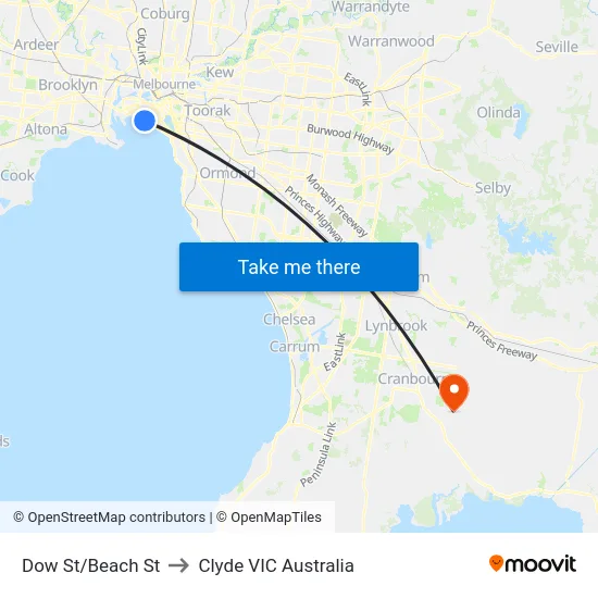 Dow St/Beach St to Clyde VIC Australia map