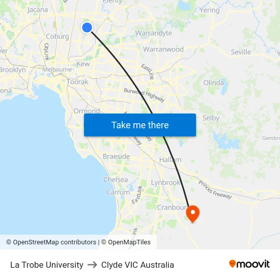 La Trobe University to Clyde VIC Australia map