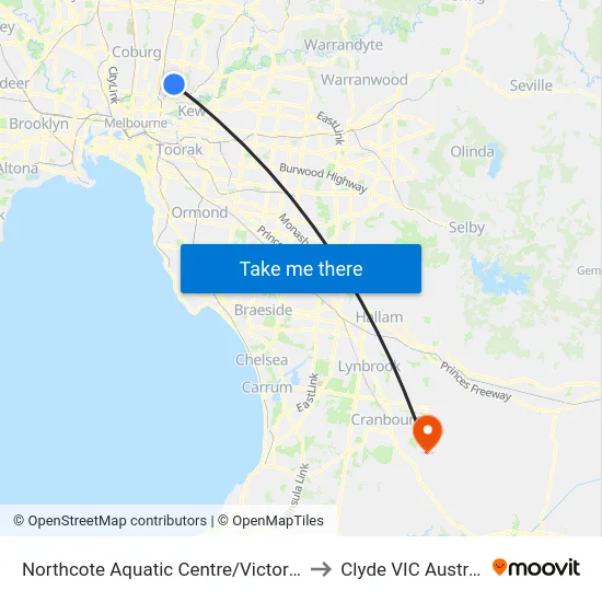 Northcote Aquatic Centre/Victoria Rd to Clyde VIC Australia map