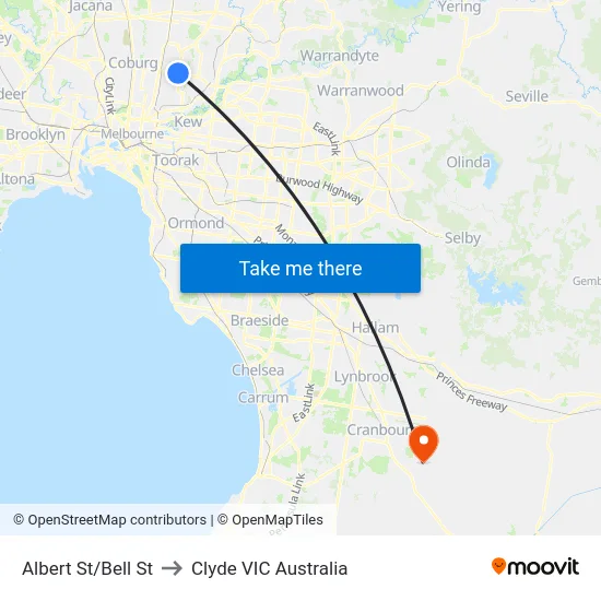 Albert St/Bell St to Clyde VIC Australia map