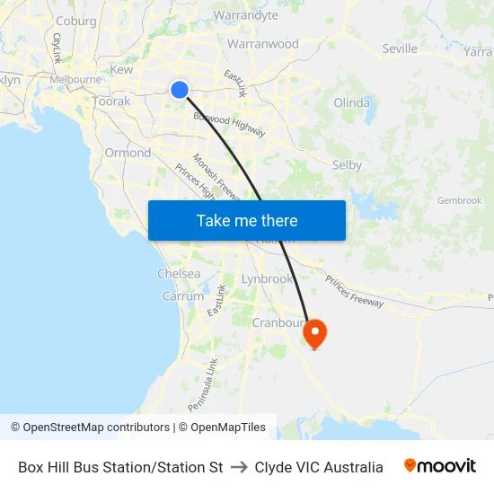 Box Hill Bus Station/Station St to Clyde VIC Australia map