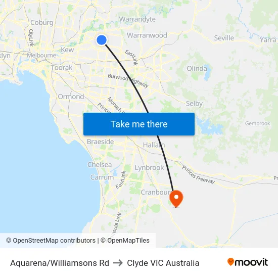 Aquarena/Williamsons Rd to Clyde VIC Australia map