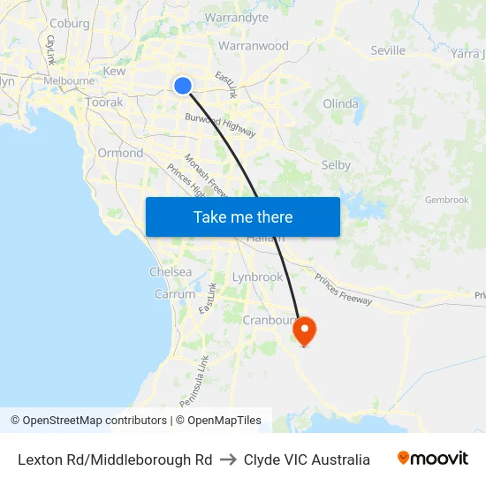 Lexton Rd/Middleborough Rd to Clyde VIC Australia map
