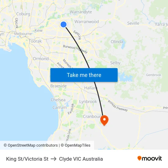 King St/Victoria St to Clyde VIC Australia map