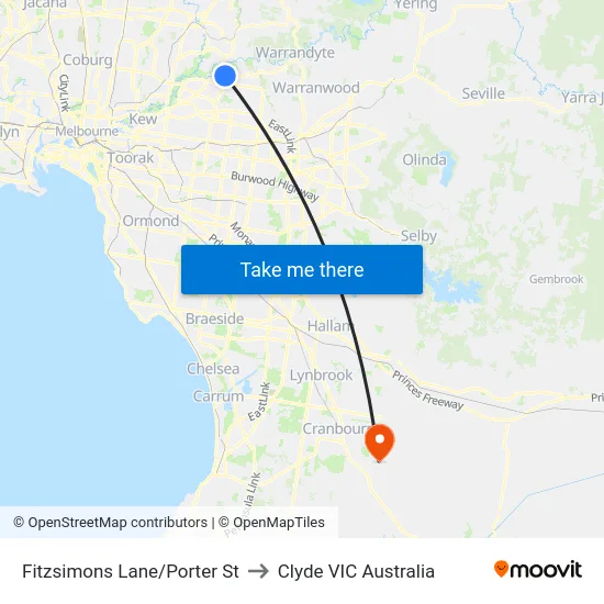 Fitzsimons Lane/Porter St to Clyde VIC Australia map