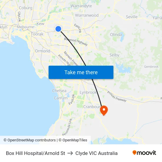 Box Hill Hospital/Arnold St to Clyde VIC Australia map