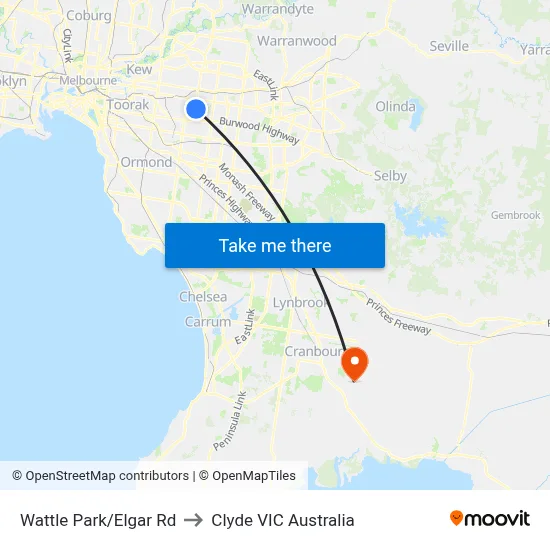 Wattle Park/Elgar Rd to Clyde VIC Australia map